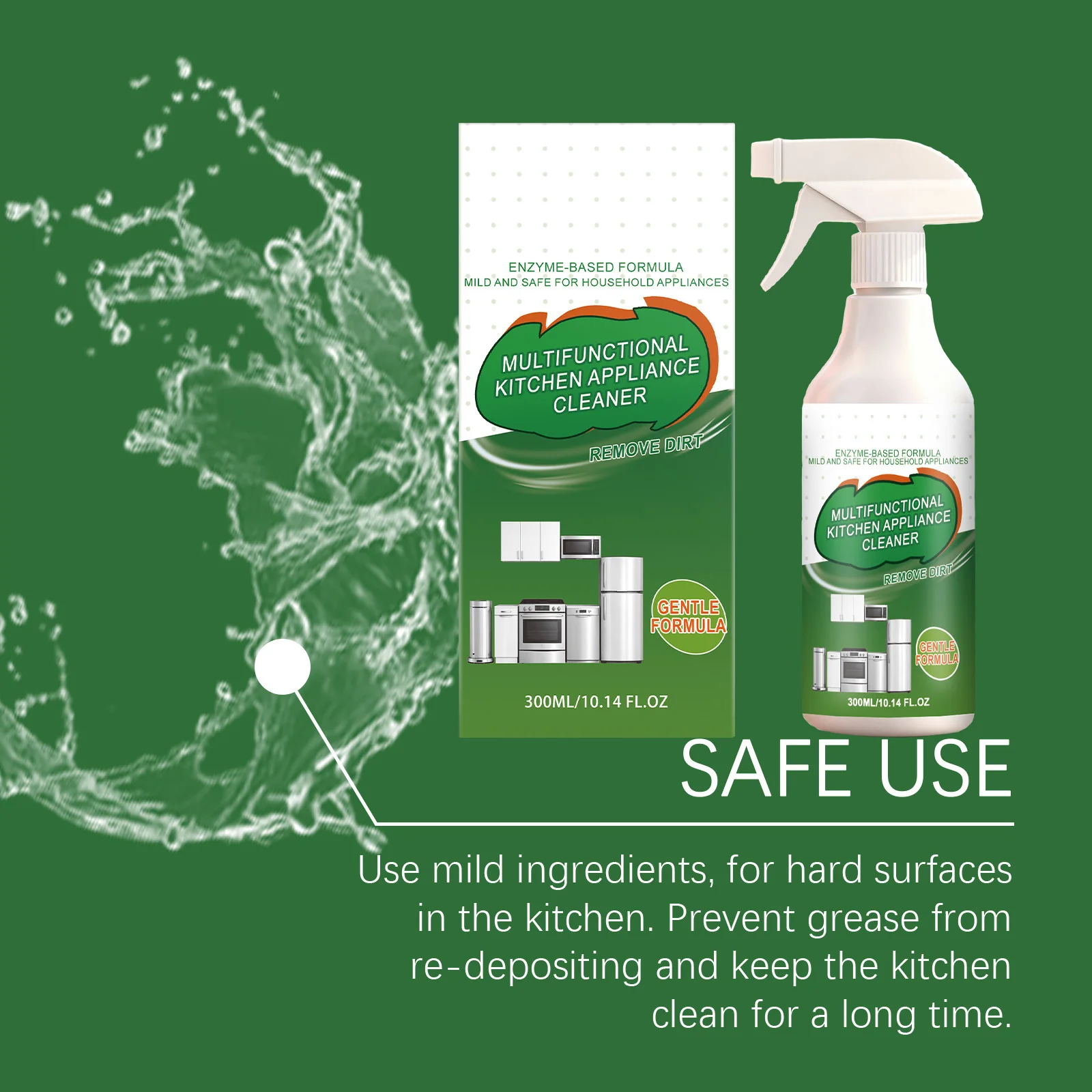 300ml Enzyme Foam Cleaner Multi-purpose Grease Cleaning Spray Surface Cleaning Degreaser for Stovetops Range Hoods and Ovens