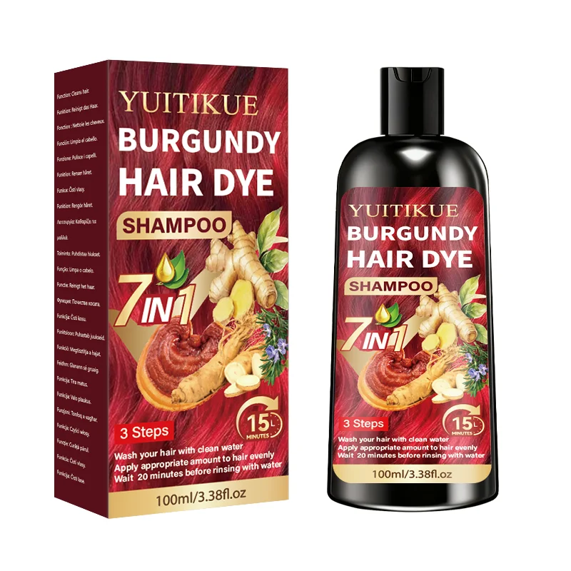 YUITIKUE 100ml Burgunderfarbenes Haarfärbeshampoo, 7 IN 1 15-Minuten Schnellfärbung, Natürliche Feuchtigkeitspflege für Glänzendes & Langanhaltendes Haar – Detail 9