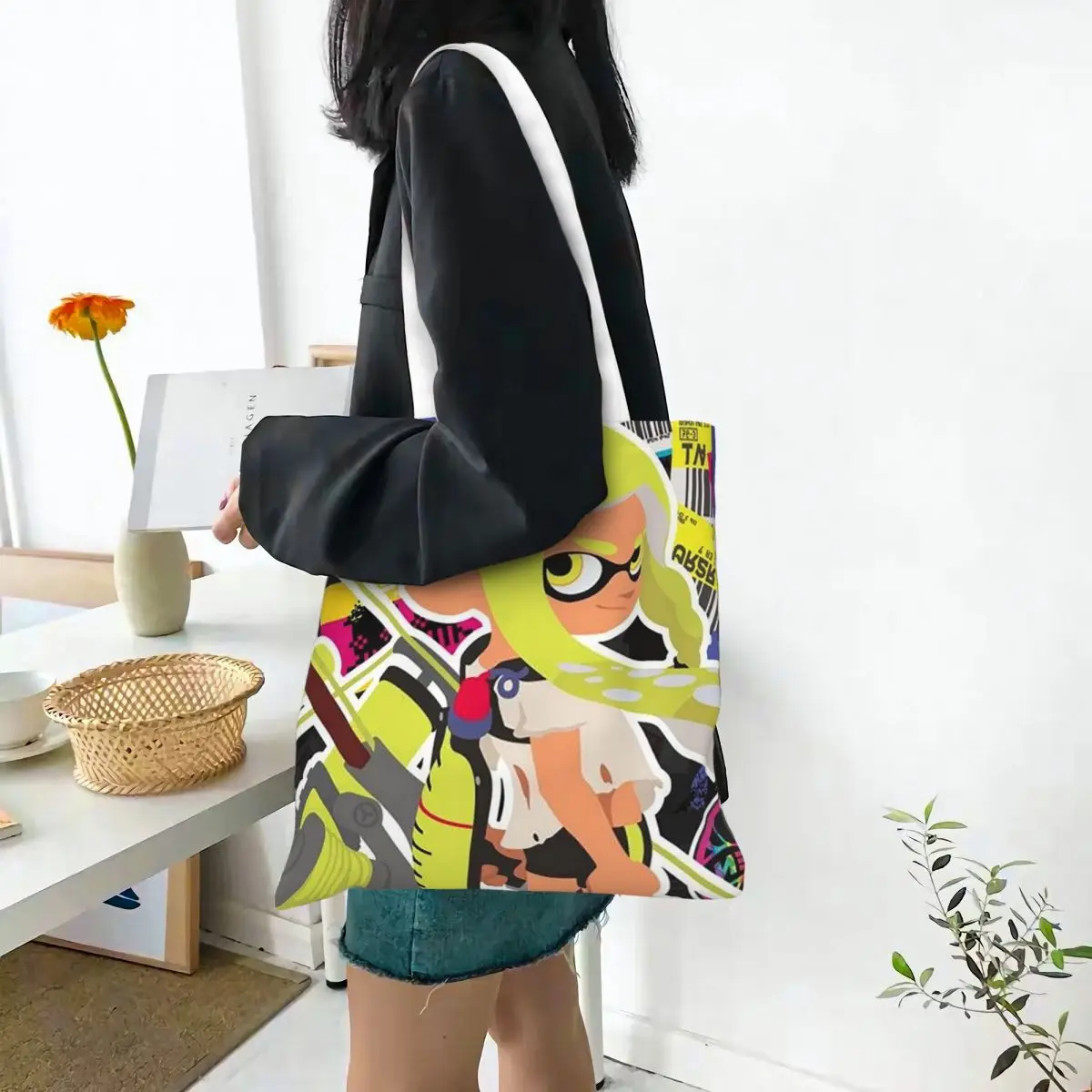 Cartoon Popular Splatoon 3 Game Shopping Bags Canvas The Tote Bag Reusable for Women Shoulder Tote Travel Handbag