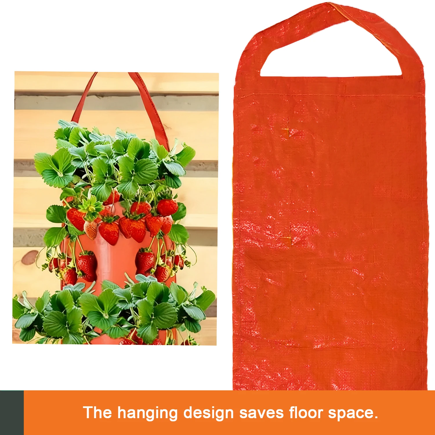12-Pack Hanging Strawberry Bag, 8-Pocket Orange PE Vertical Planter for Balcony Garden, Indoor Outdoor Space Saving