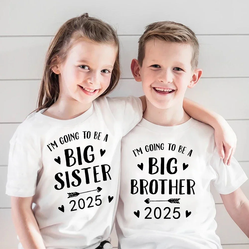 Camiseta con mensaje de "I'm Being promotion To Big Sister/Brother" para niños, Tops de verano para niños, camisetas de manga corta para niños, 2025