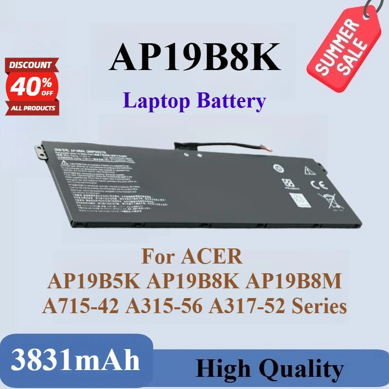 

Высококачественный новый аккумулятор для ноутбука 11,25 В 3831 мАч AP19B8K для ноутбука серии ACER AP19B5K AP19B8K AP19B8M A715-42 A315-56 A317-52