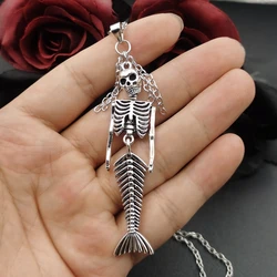 Mermaid Skeleton necklace for Women Goth Jewelry Accessories Punk Fashion Long Dangle Flash necklace Holiday