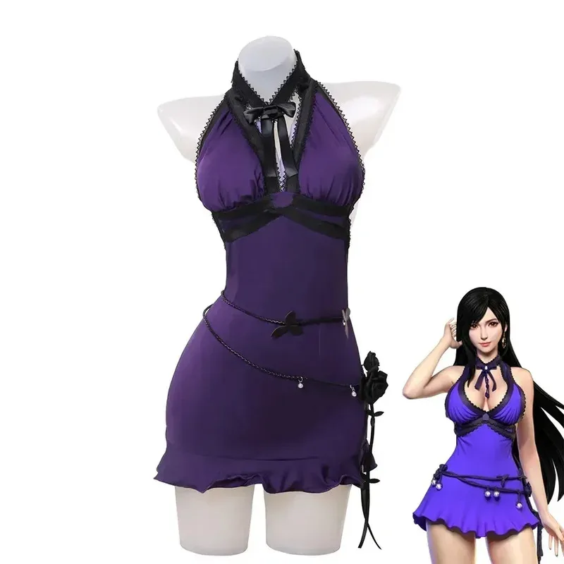 

25COS2025 Game Final Fantasy VII Tifa Lockhart Cosplay Costume Women Purple Sexy Dress Party Halloween