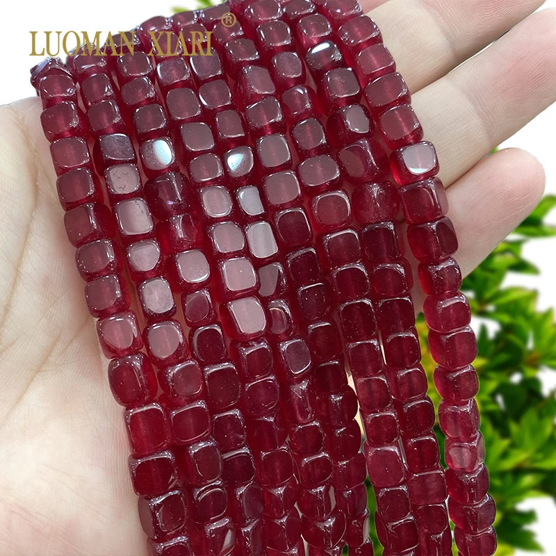 6x6mm quadratische dunkelrote Chalcedon Rubin Farbe lose Abstand halter Perlen für Schmuck machen DIY Ohrringe Armband Zubehör Charms