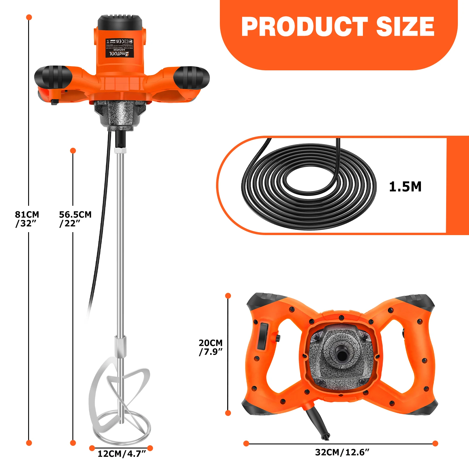 DayPlus 2600W Handheld Betonmixer Machine Paddle Mixer Verstelbare 6 Speed Roerder Elektrische Mix Roergereedschap M14 Mengstaaf