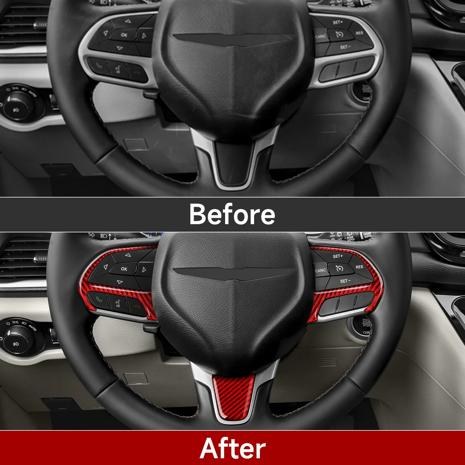 Car Steering Wheel Panel Trim Carbon Fiber Interior Sticker For Chrysler 200/ 300(2015- ) Pacifica (2017- ) Voyager (2020- ) view 5