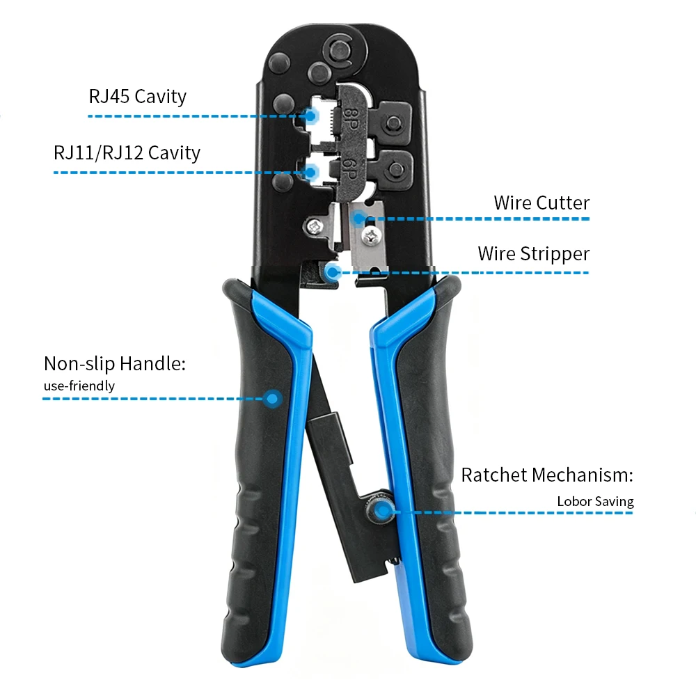 Network RJ45 Crimping Tool RJ11 RJ12 Ethernet LAN Cable Crimper Stripper Cutter Pliers Professional Multifunctional Kit - view 4