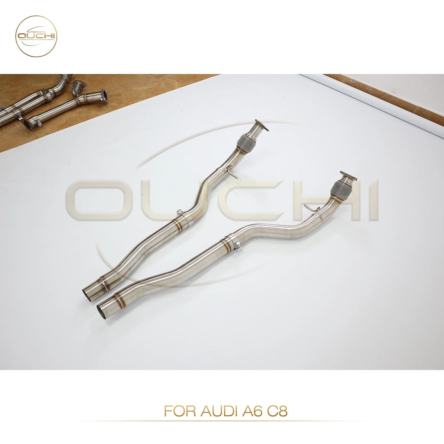 OUCHI SS304 Exhaust Resonant Tube  for Audi A6 C8 Upgrade RS6 Front Pipes Auto Performance Parts Pipes Exhaust System