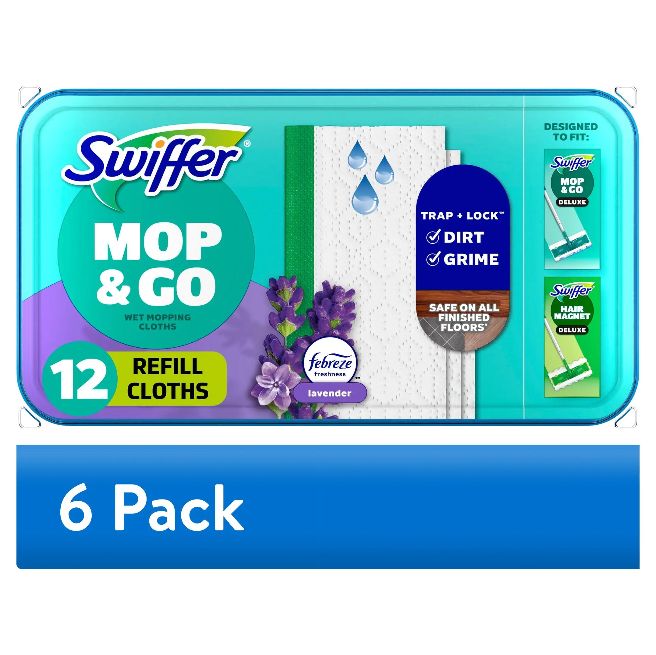 

6 pack mop and go wet refills lavender scent 12 pieces per pack