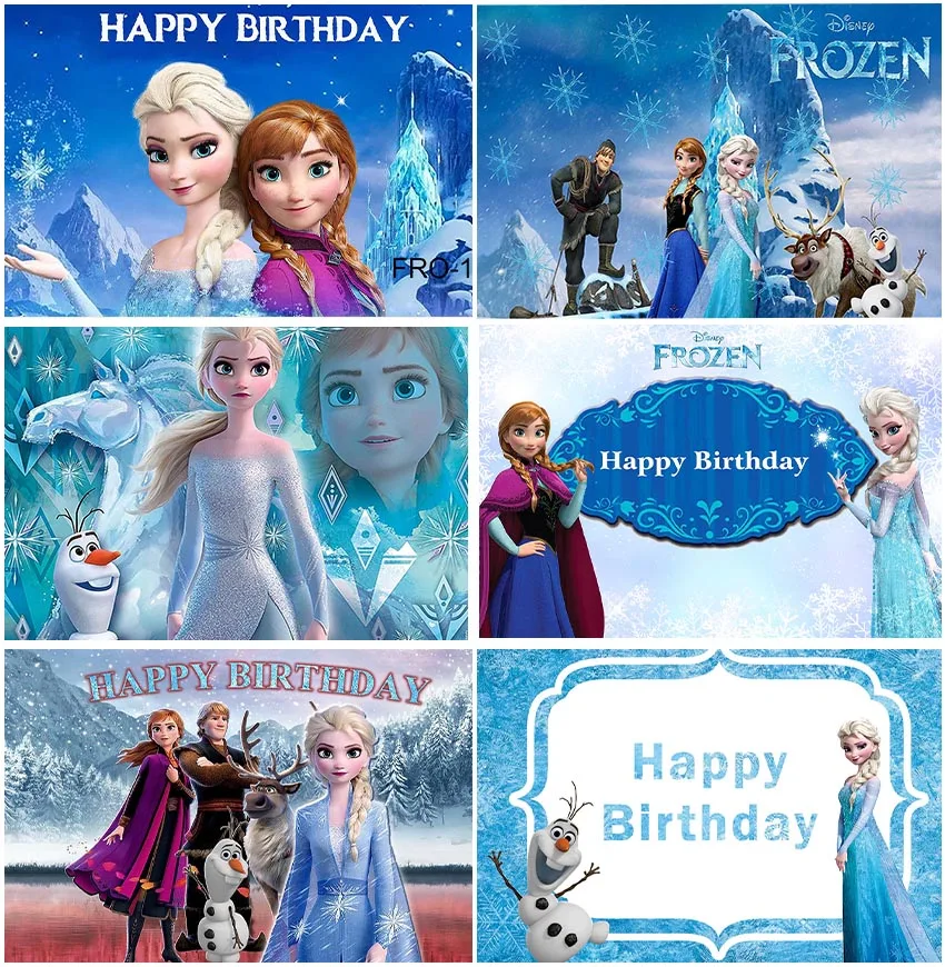 

Disney Theme Princess Elsa Anna Olaf Birthday Customized Backgrounds Ice Mountain Snowflake Wall Decoration Backdrops Photocall