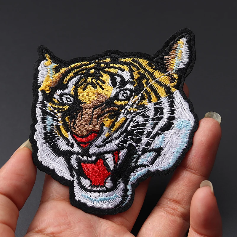 Tiger Size:7.5x8.5cm DIY Cloth Patch Embroidered Cute Hippie Iron On Kids Cartoon For Clothes Stickers