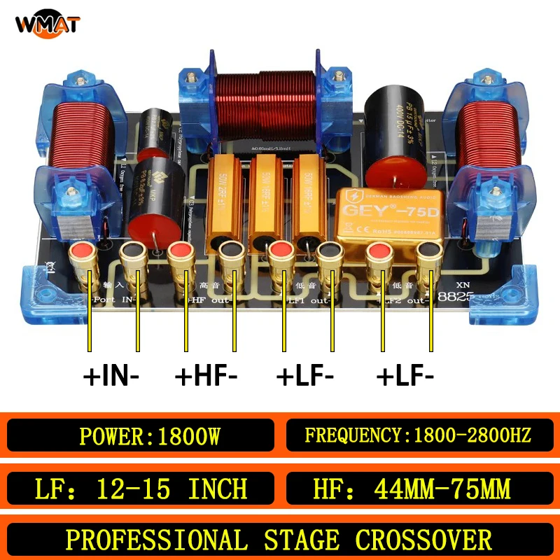 

8825/1-High 2-Low Audio Crossover,for Dual 15-18 Inch Speaker,1800W Power 1800-2800Hz Frequency,Professional PA System Crossover