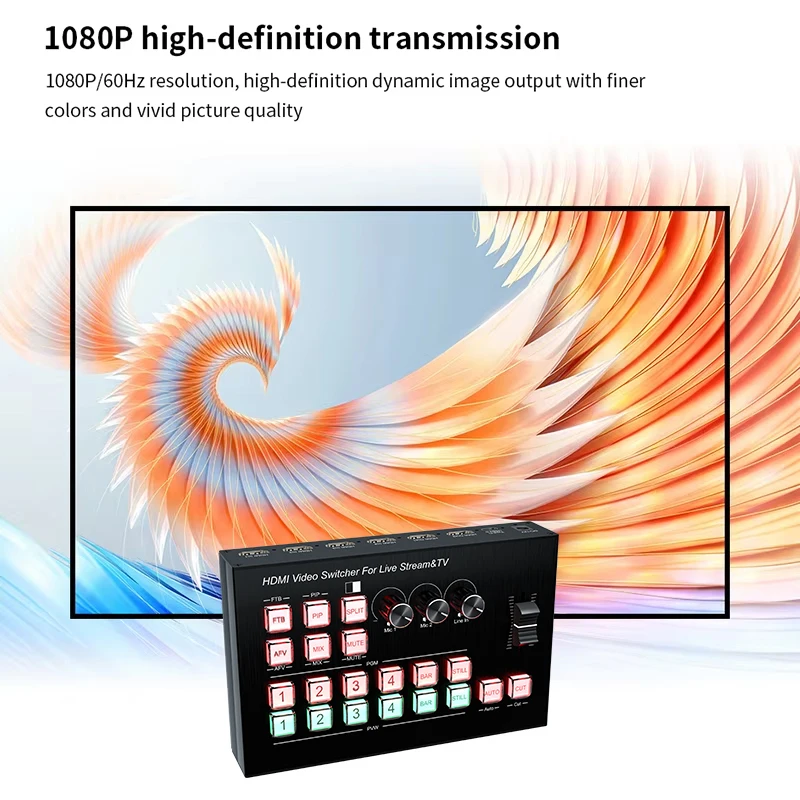 4K Video Mixer Switcher 4 CH HDMI Multi Camera Streaming Live Production Broadcasting Station Support Video Capture Record PIP