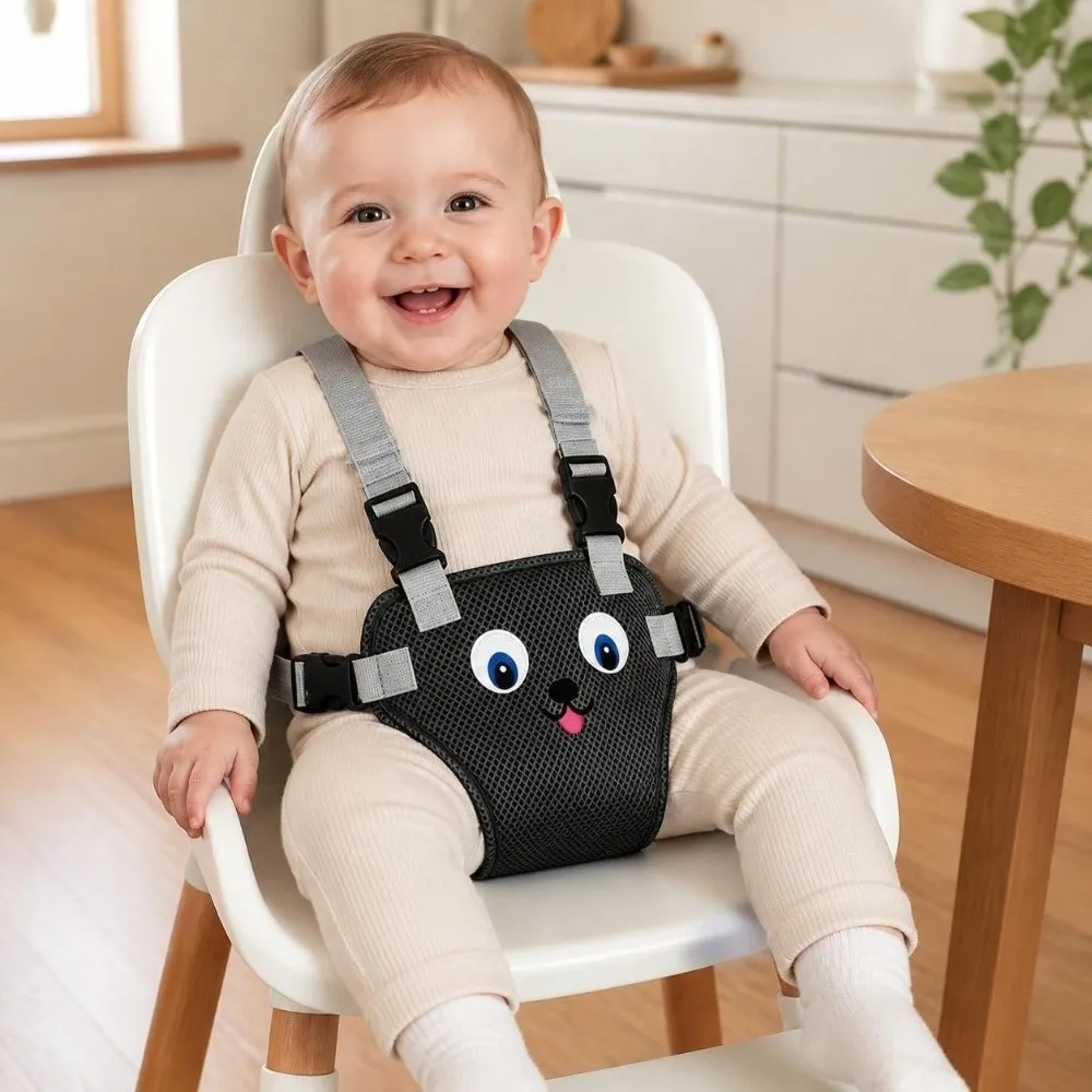 Soft High Chair Safety Belt Breathable Cartoon Embroidered Baby Dining Waist Belt Adjustable Portable Stroller Anti-Fall Strap