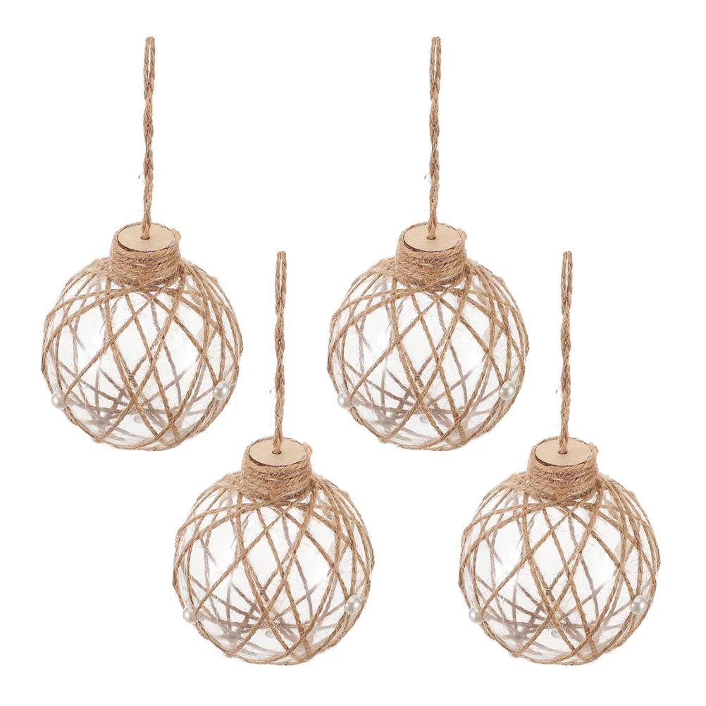 

4Pcs Transparent Christmas Tree Ornaments Shatterproof Plastic Globe Baubles with Twine DIY Craft Fillable Decor for Holiday