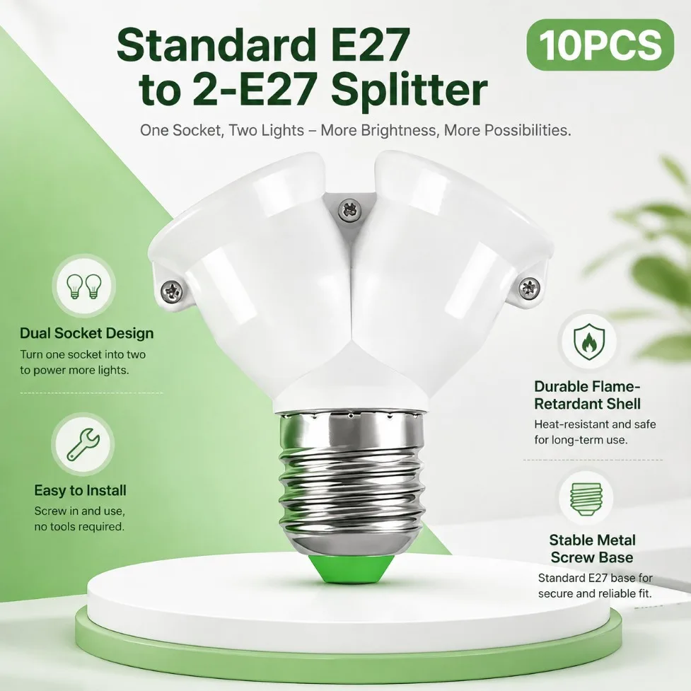 E27 To 2-E27 LED Bulb Socket Splitter Adapter 1-10Pcs Screw Lamp Holder Converter For Home Studio Lighting Wholesale Bulb Holder