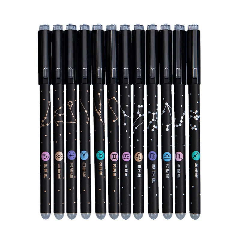 24Pcs Constellation Erasable Gel Pens 12 Constellation Ballpoint Pens For School Office Writing Tools 0.5 Mm Black Blue Ink