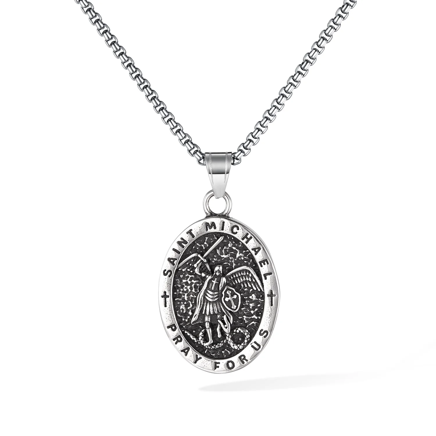 

Vintage St. Michael Pendant Necklace for Men – Stainless Steel Archangel Protection Jewelry