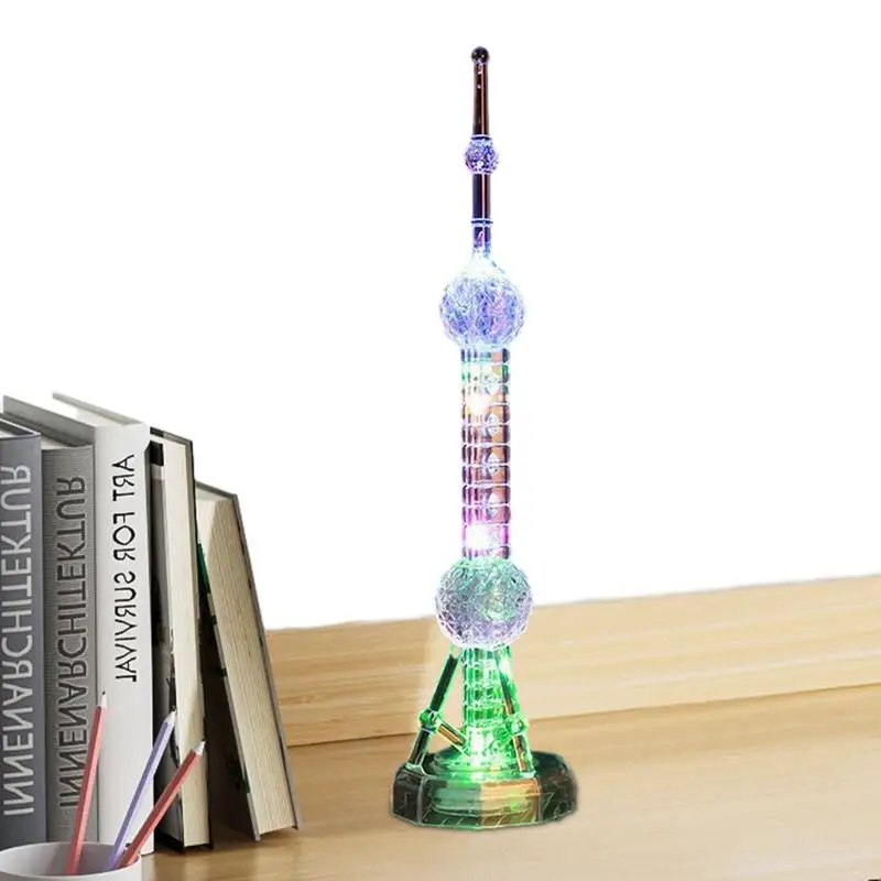 Lighted Tower Model Lighted Tower Tabletop Figurine Canton Tower Home Decor Tower Desk Light Decorations Lighted Decorative For