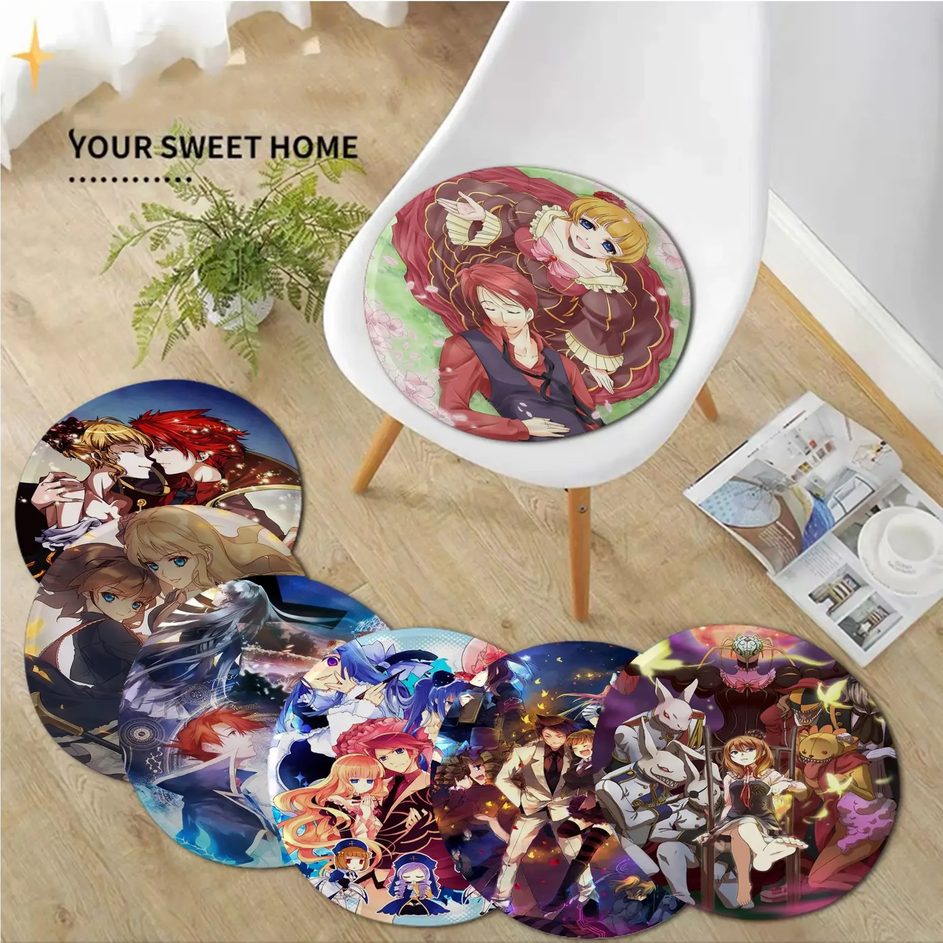 

Anime Umineko Nordic Printing Seat Cushion Office Dining Stool Pad Sponge Sofa Mat Non-Slip Sofa Cushion