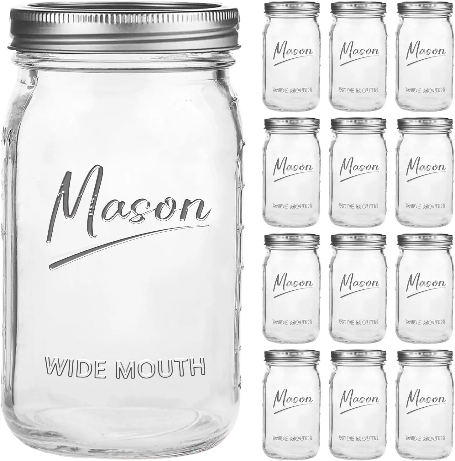 

Jars 32 oz,12 Pack Quart Wide Mouth Jar With Airtight Lids,Glass Canning Jars for Fermenting, Pickling,Meal Prep,Overnight