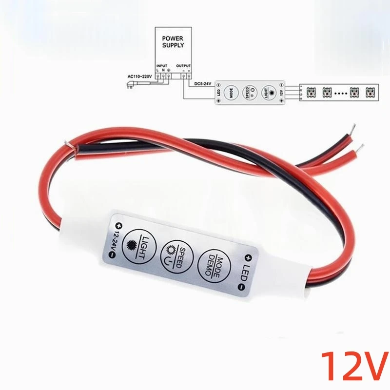 1PCS 3-Key mini controller LED monochrome light strip online manual mini dimmer 12V red and black wires