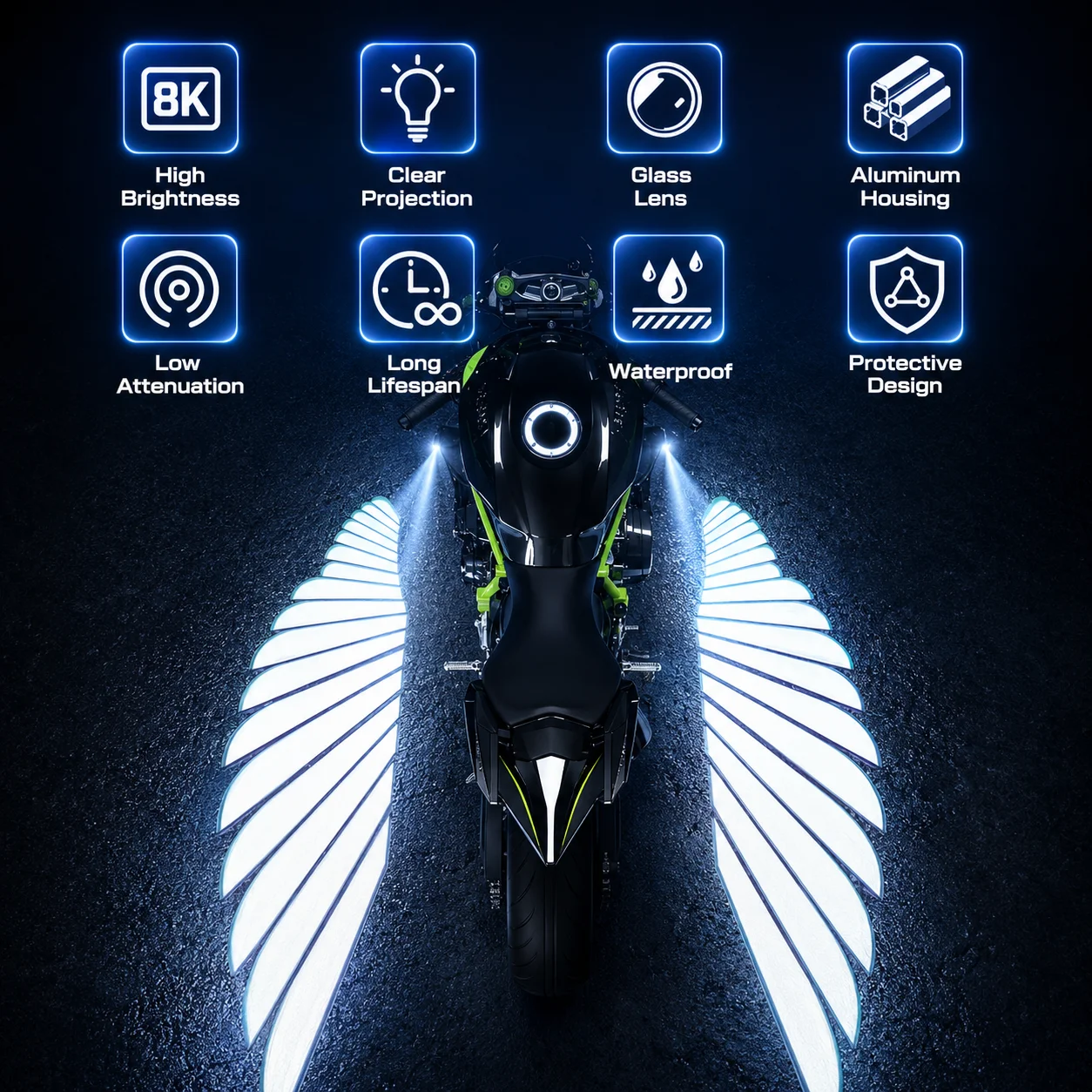 2Pcs Motorcycle Glow Lights Angel Lights for Motorcycle Underglow Kit, Water-Resistant Driving Light for Scooter E-Bike Decor