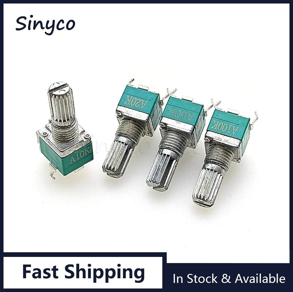 1PCS RK097G Vertical Double Precision Potentiometer A10K A20K A50K A100K Bent Foot 6Pins Flower Shaft Length 15MM