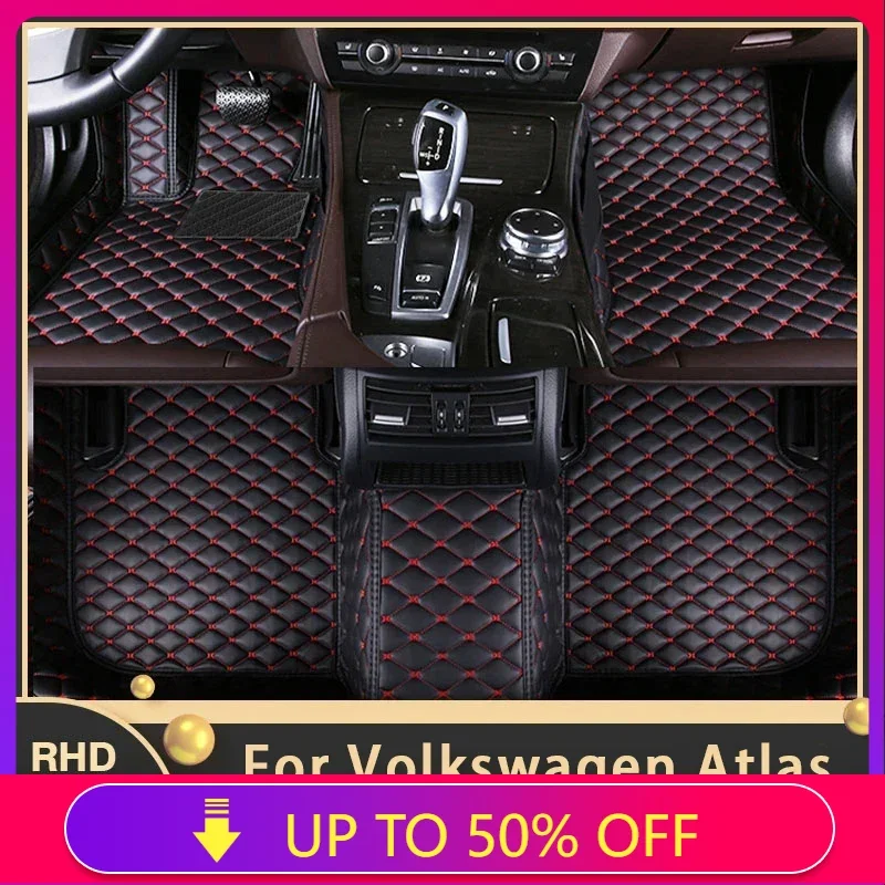 Car Floor Mats For Volkswagen VW Atlas Teramont CA1 2017~2022 Custom Auto Foot Pads Leather Carpet Interior Accessories 2021