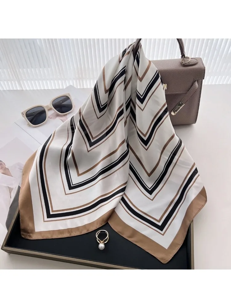 Écharpe à motif rayé de 68cm pour femmes, nouveau Style de printemps et d'automne, écharpe à la mode, châle tendance et polyvalent