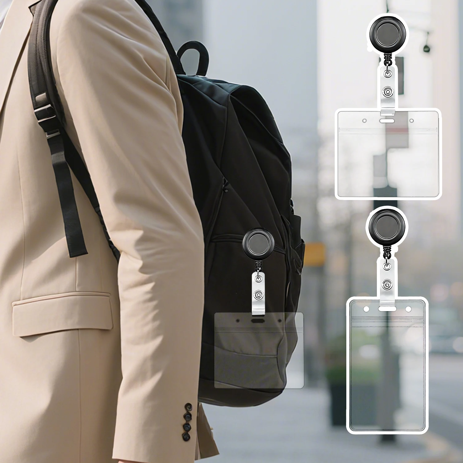 Nuove carte da lavoro retrattili Corda per il collo con fibbia facile da tirare Porta carte in PVC impermeabile Etichette per nome identificativo di lavoro Cordino anti smarrimento