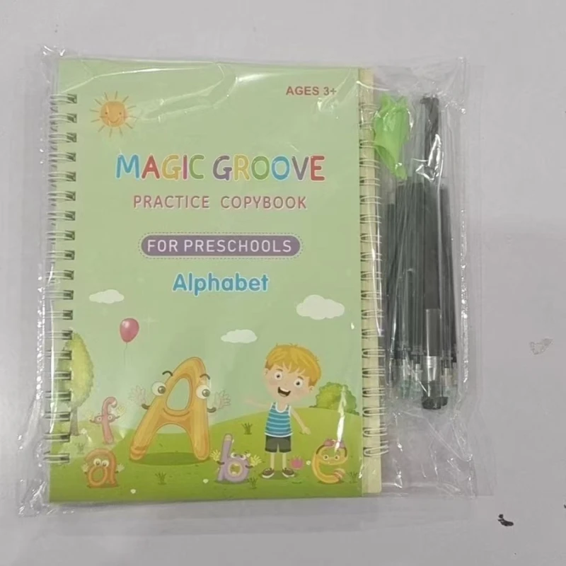4 Books/set(free 1 Pen+10 Refills+1 Pen Holder) Full English Children's Hard Pen Groove Copybook Calligraphy Practice Magic Book view 6