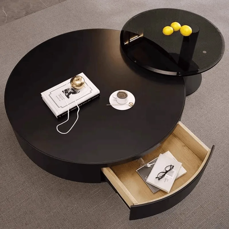 شقة منزلية جديدة خفيفة فاخرة راقية إيطالية بسيطة مستديرة طاولة قهوة سوداء نقية مزيج من الفولاذ المقاوم للصدأ