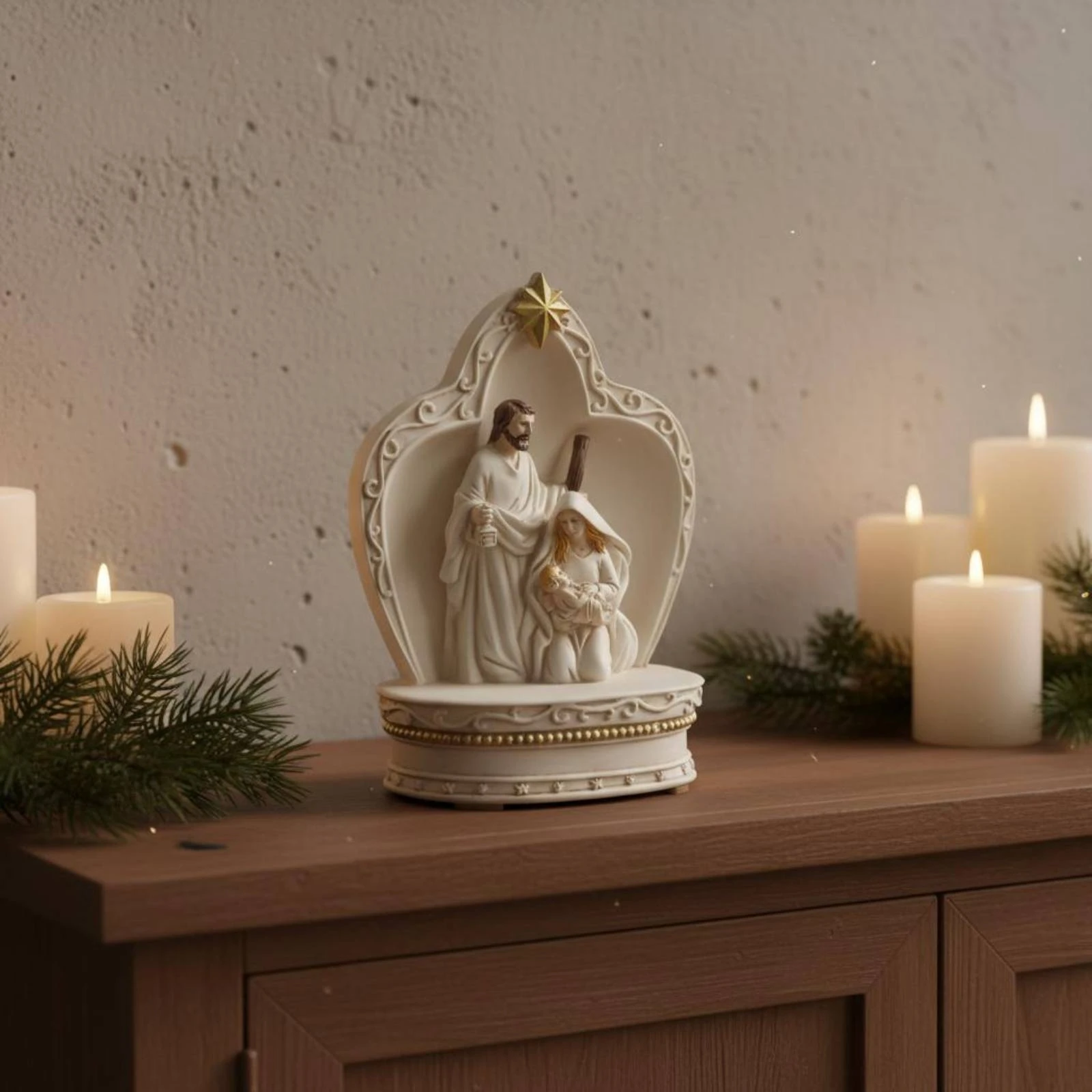 Church Arch Nativity Beaded Trim Tabletop Nativity Display Holy Family Figurines Compact Holiday Decor Traditional