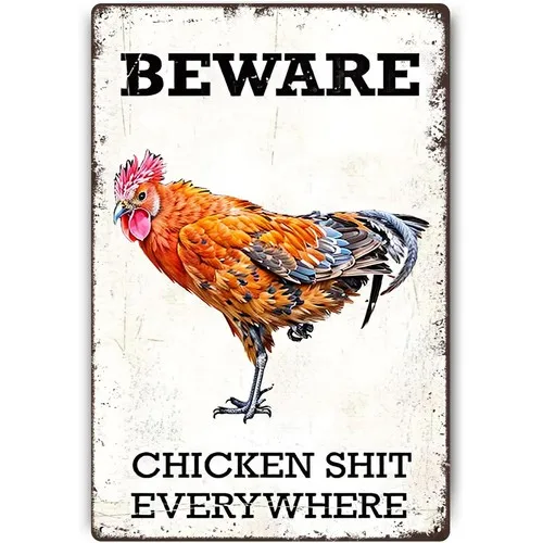 Vintage Retro Tin Signs Rooster Beware Chicken Butt Everywhere Funny Wall Decor