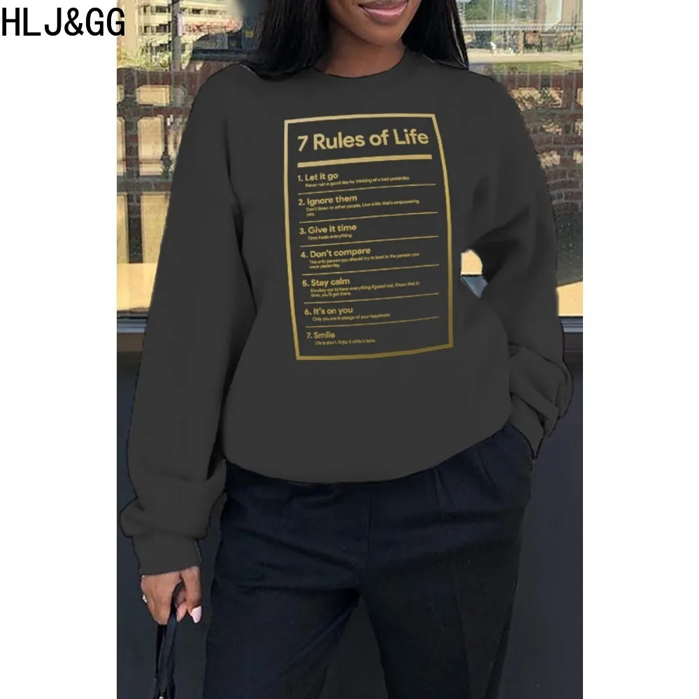 HLJ&GG Casual Letter Printing Loose Tops Women Round Neck Long Sleeve Pullover Autumn Casual Female Matching Sporty Clothes 2023