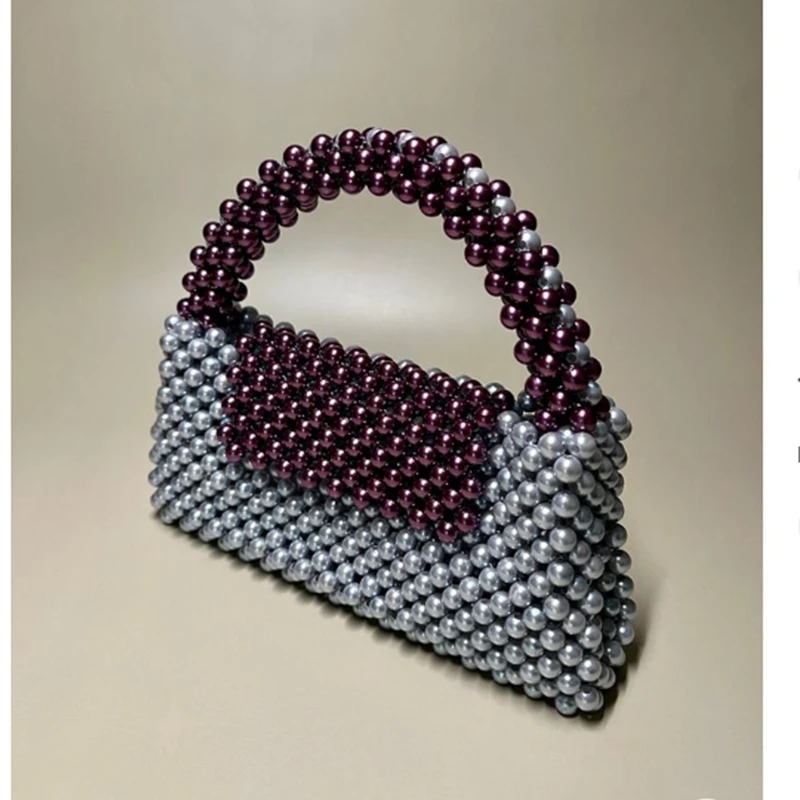 Hot Selling Custom Handmade Woven Beaded Women's Bag New Ins Splicing Contrasting Color Flip Handbags for Women Niche Design