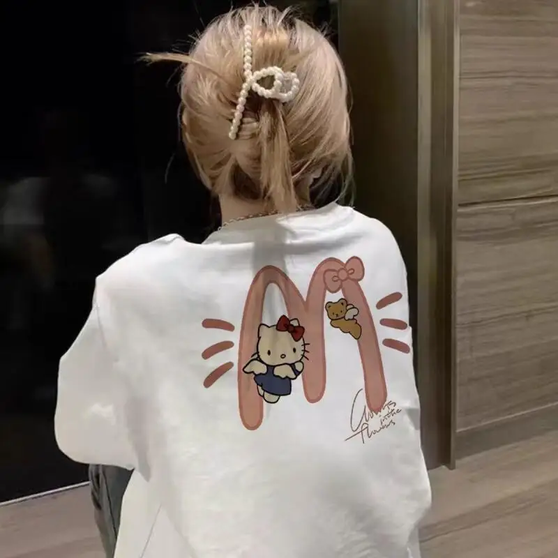 2026Hello Kitty Short-Sleeved T-Shirt New Cartoon Half-Sleeved Summer Tops Fashion Best-Selling Sweet Cool Girl Cute Gift Loose