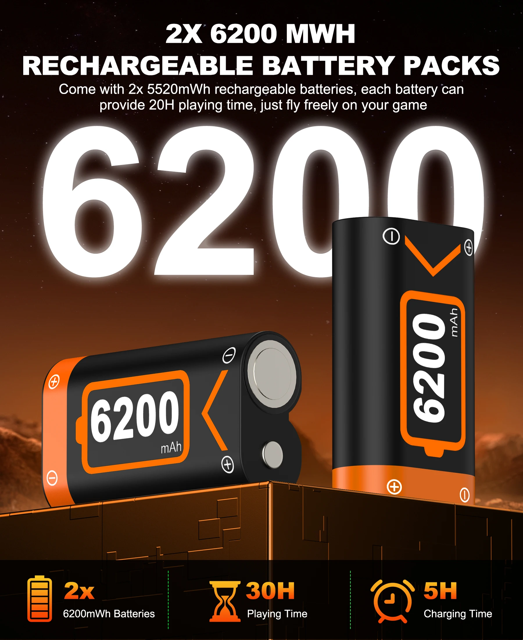 BEBONCOOL C100 2*6200 mWh حزمة بطاريات قابلة للشحن لـ XBOX Serise S/X وXBOX ONE S/X/Elite مع كابل الشحن