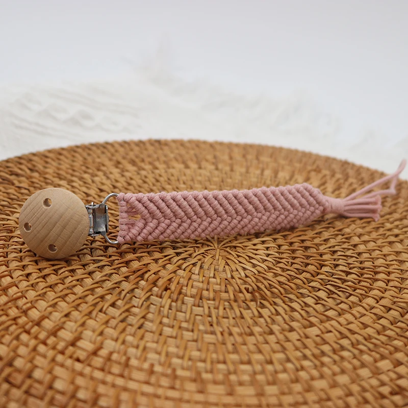 Macrame Baby Pacifier Chain Hand Braided Arrow Cotton Cloth Handmade Wooden Dummy Pacifier Clips For Nursing Teether