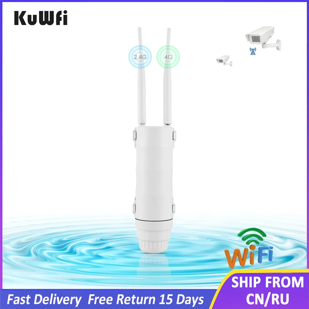 KuWFi 4G LTE Outdoor WiFi Router Waterproof 4G SIM Card Router Wide Range Wireless Internet Hotspot Wifi Support 64 Users 24VPOE