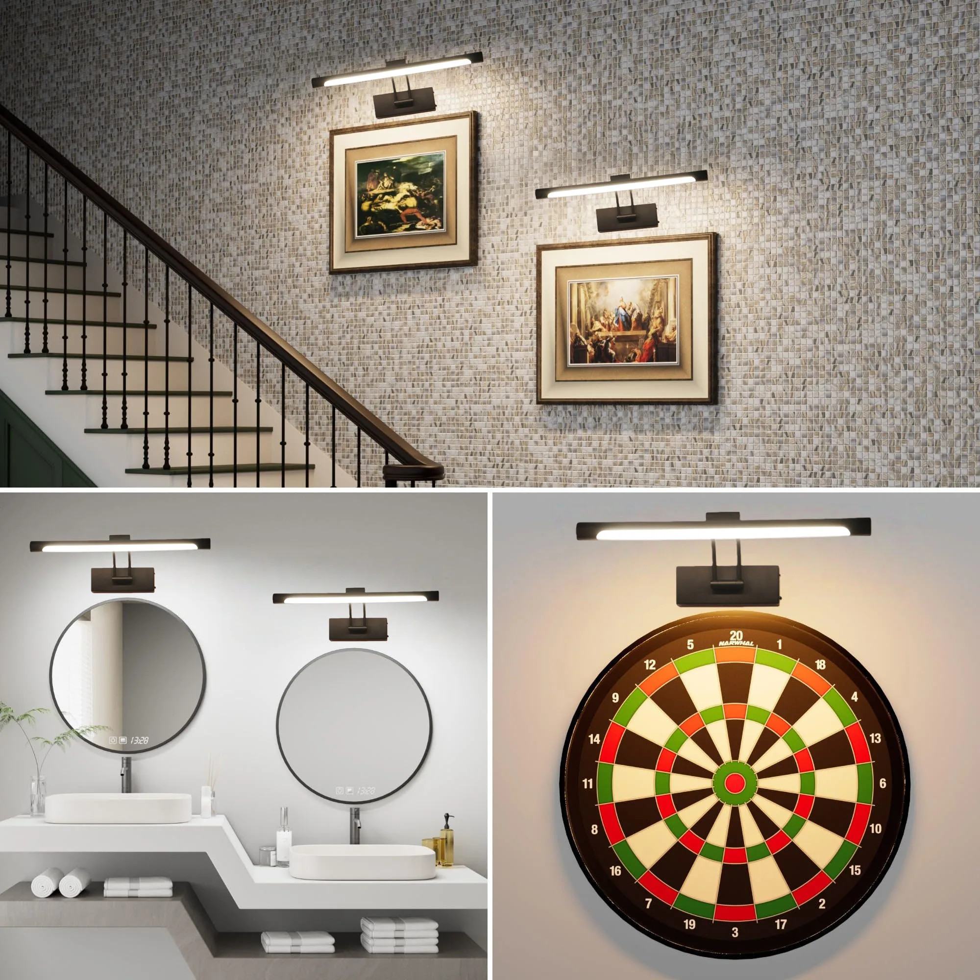 Настенный светильник с изображением 4000 мАч, светодиодный беспроводной настенный светильник, трехцветный, с регулируемой яркостью, с дистанционным художественным дисплеем, перезаряжаемый на батарейках