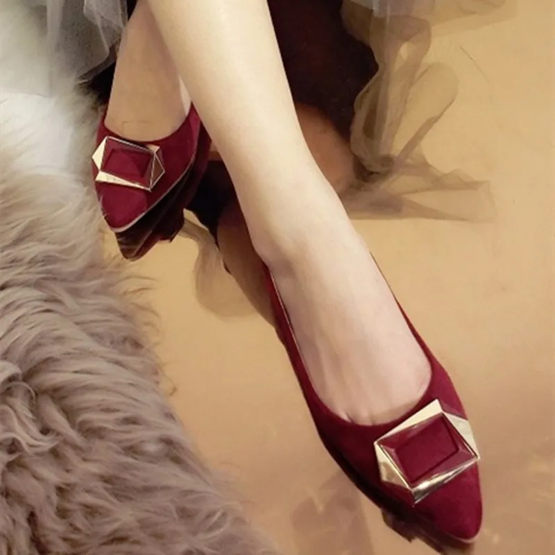 Female Flock Flats Pointy Shoes With Sequined Buckle Soft Balerinas Morados Outdoor Slip-Ons Max Size 48-33 Grey Black Wine Pink