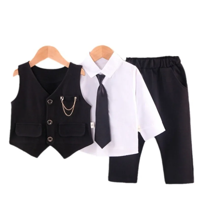 New Spring Autumn Baby Clothes Suit Children Boys Vest Shirt Pants 3Pcs/Sets Toddler Fashion Casual Costume Kids Formal Clothing