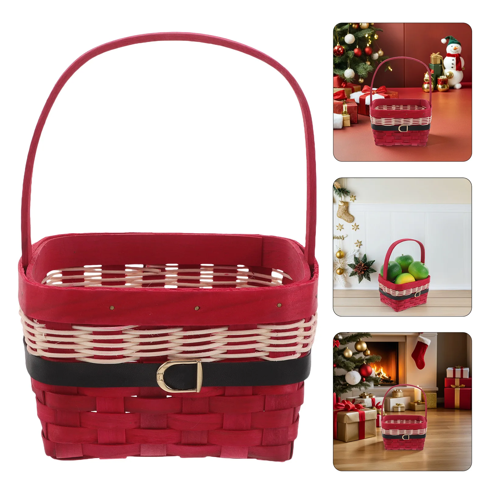 

Christmas Woven Basket Handmade Square Decorative Organizer for Fruits Pantry Table Xmas Storage Baskets Braided Flower Basket