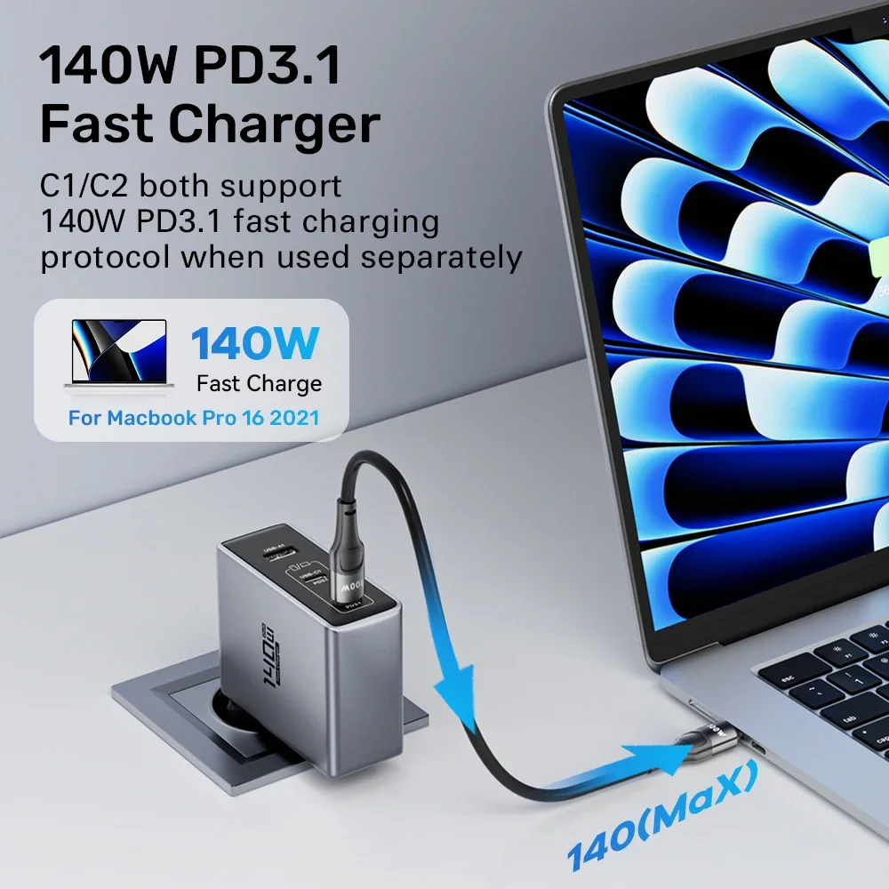 140W GaN Charger Charge 4.0 3.0 USB Phone Charger for IPhone 14 13 Xiaomi Tablet USB Type C PD3.1 Fast Charge for Macbook Quick