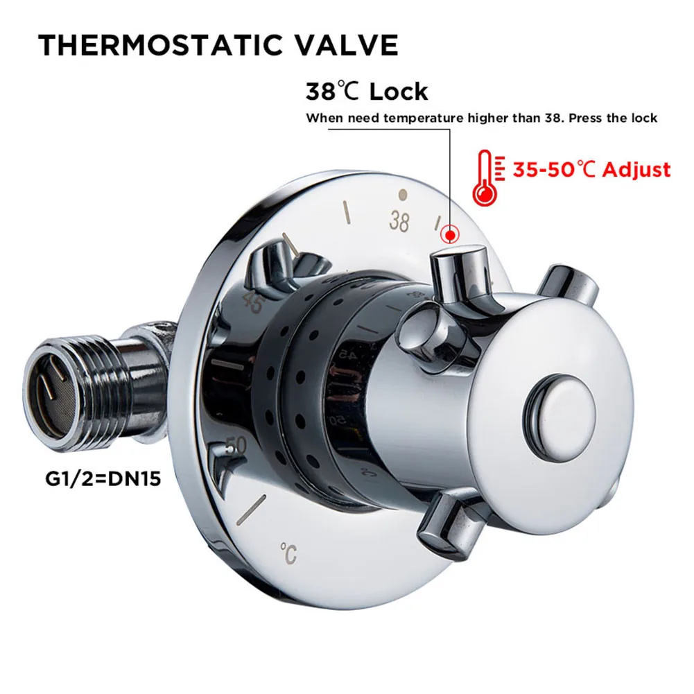 1Pc G1/2 Brass Thermostatic Mixing Valve For Solar Pipeline Temperature Control Hot Cold Water Heater Pipe Fitting Accessories