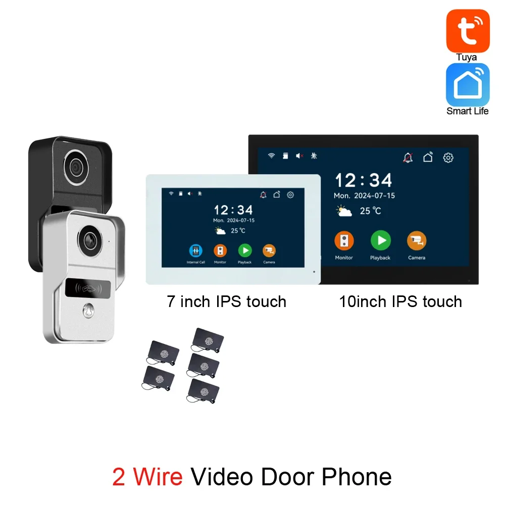 1セット2線式インターホン ドアベル 7/10インチIPSタッチパネル ワイヤレス2.4G WiFi Tuya Smart Lifeアプリ プッシュメッセージ 2MPビデオドアホン