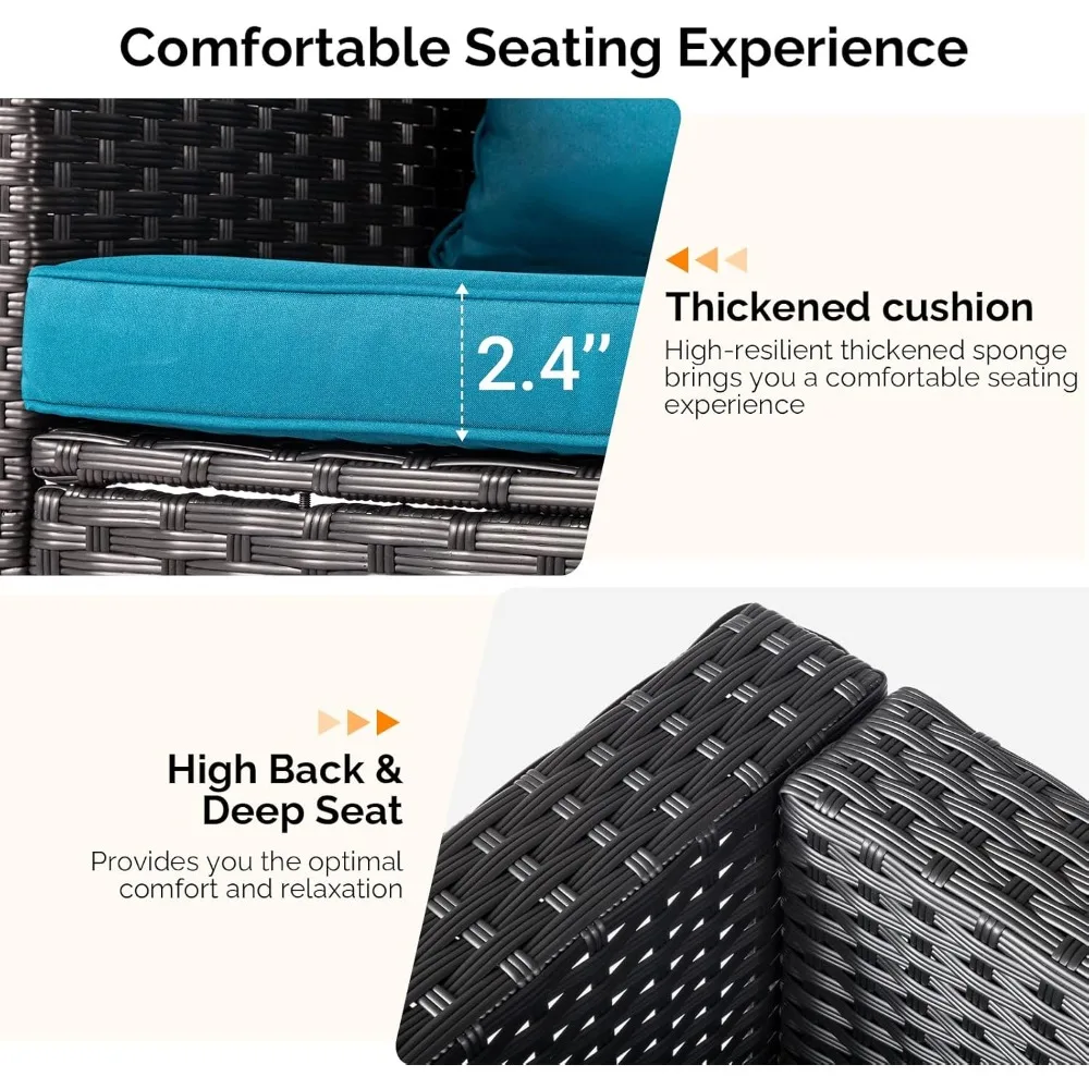 طقم أثاث فناء من الخيزران مكون من 6 قطع، مجموعة أثاث خارجي مقطعي للفناء، تصميم موفر للمساحة مع عثماني #6